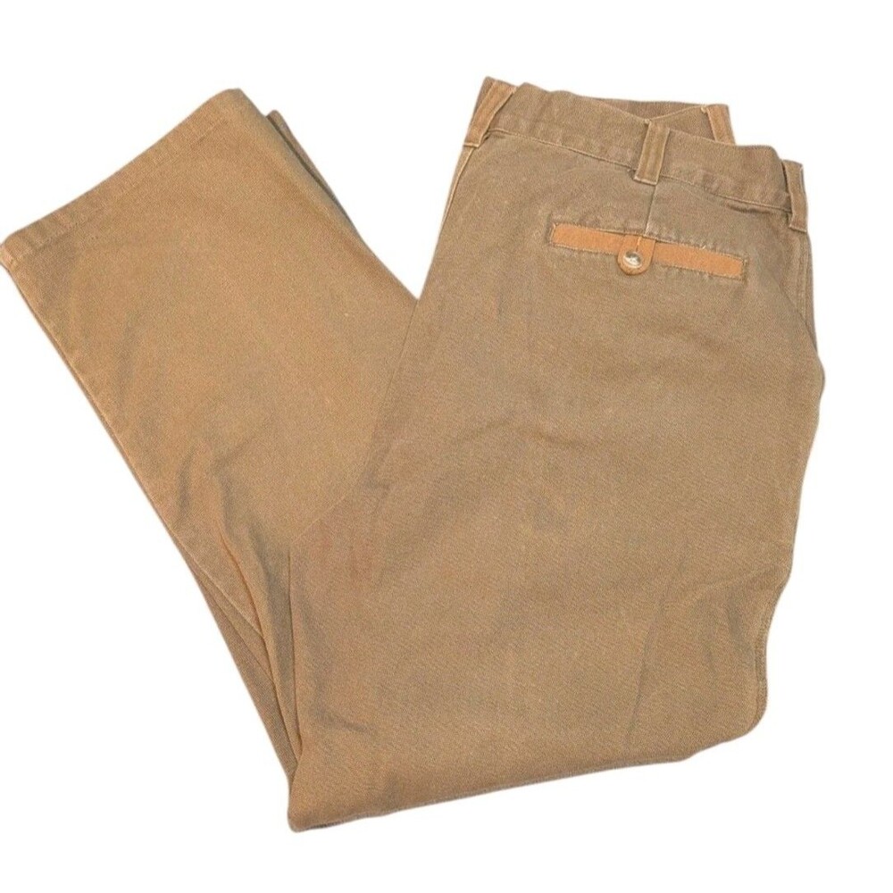 Orvis Rhinohide Duck Canvas Pants Men's 38x30 Tan Khaki Workwear Leather Trim